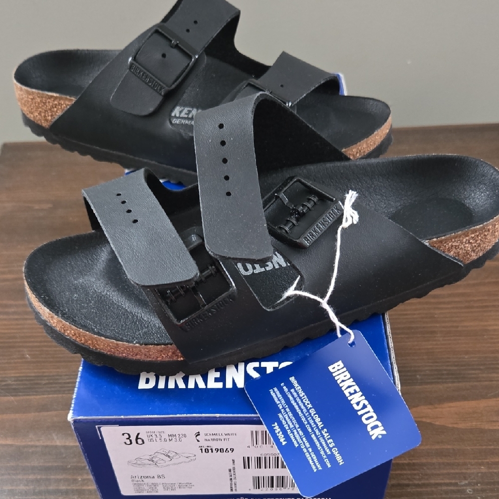 Birkenstock Black Sandals with Brown Sole